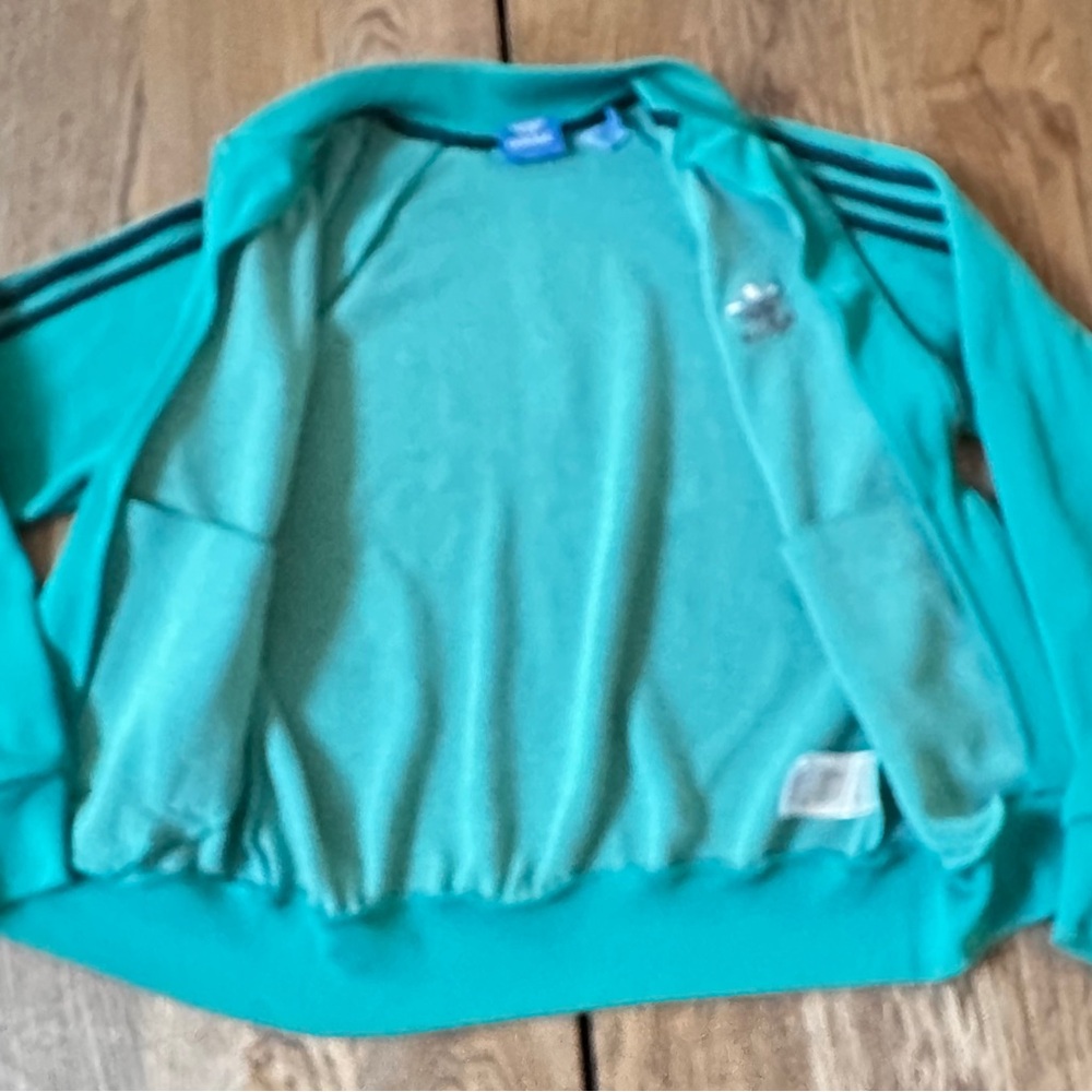 Adidas Turquoise Zip-Up Jacket with Black Stripes Size Small - Picture 5 of 14